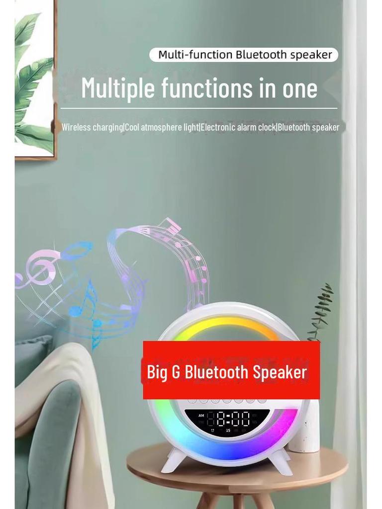 2024 G3401 Smart Bluetooth Speaker with Wireless Charging, Alarm Clock, and Atmosphere Night Light
