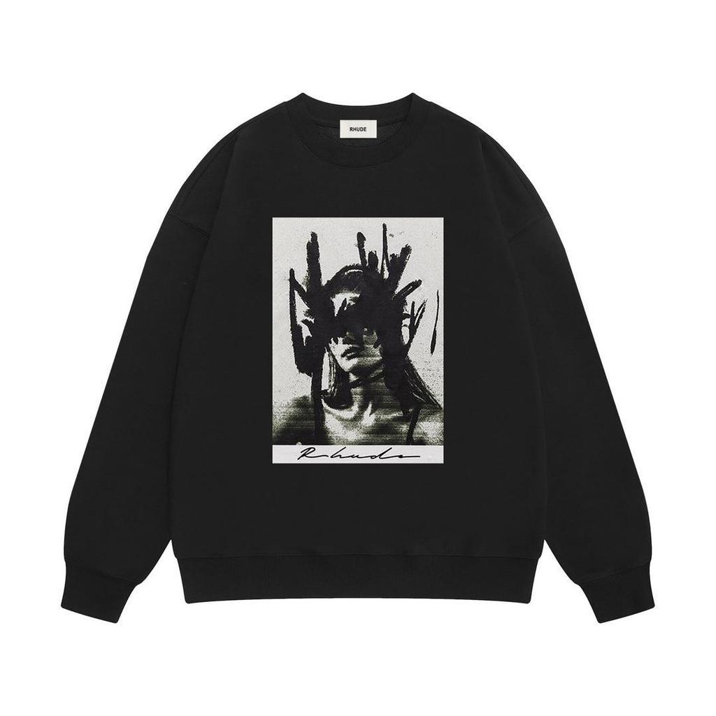 RHUDE Herren Lockerer Baumwoll-Hoodie mit Buchstabenprint - Europäischer & Amerikanischer Trend