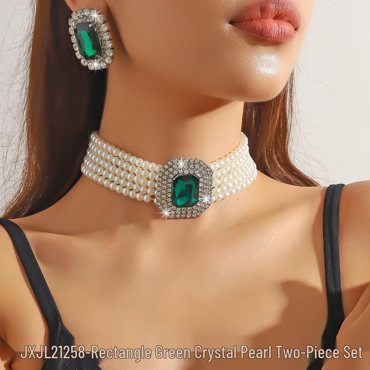 

Роскошный многослойный чокер с геометрическим дизайном из искусственного жемчуга и кристаллов, серьги и красочный преувеличенный набор ожерелий