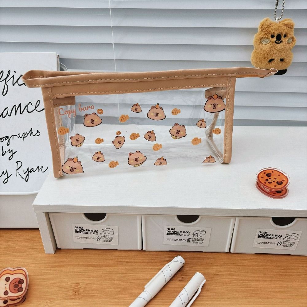 Kawaii Cartoon Pen Bag Aesthetic Stationery Bag Desktop Organizer Capybara Pencil Bag Office