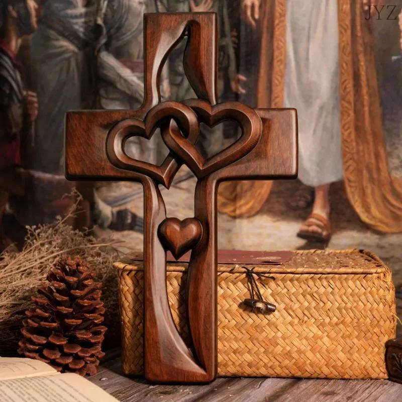 Intertwined Heart Wooden Cross Wall Art Ideas, Porch Living Room Hanging Decor Wedding Gift