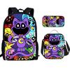 Rucksack Umhängetasche Federmäppchen Dreiteiliges Set 3D Lachende Tiere Lachende Kreaturen Schultasche