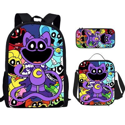 Backpack Satchel Pencil Case Three-Piece Set 3D Horror Smiling Animals Smilingcritters Schoolbag