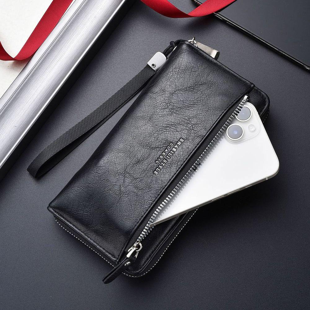 Fashion PU Leather Men Wallet Multi-card Slot Zipper Long Wallet Large-capacity Card Holder Clutch Bag