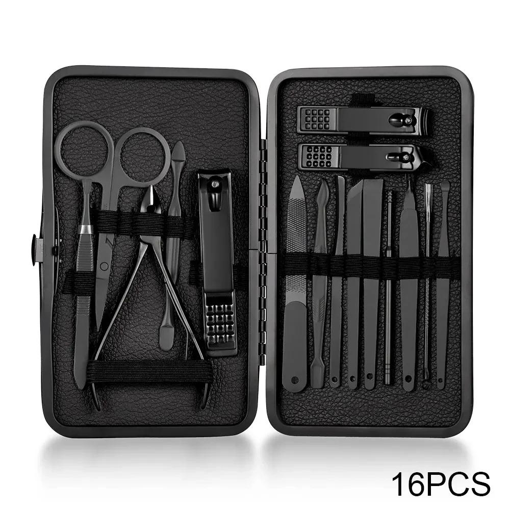 7-18-teiliges Set aus schwarzen Edelstahl-Nagelknipsern Komplettes Set Nagelknipser Akne-Nadeln Fußknipser Schönheitszangen