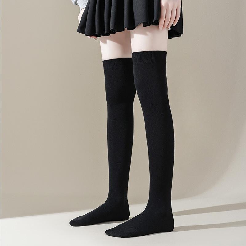Women's Autumn and Winter Pure Cotton Calf Socks, All-cotton Black Over-the-knee Socks, Women's Slimming Pressure Socks, Solid-colored Long Stockings