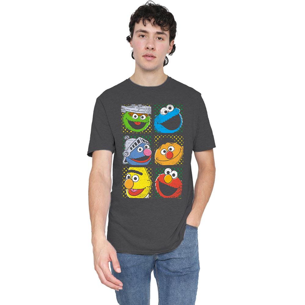 Sesame Street Unisex Erwachsenen Gruppenfoto Heather Quadratisches T-Shirt