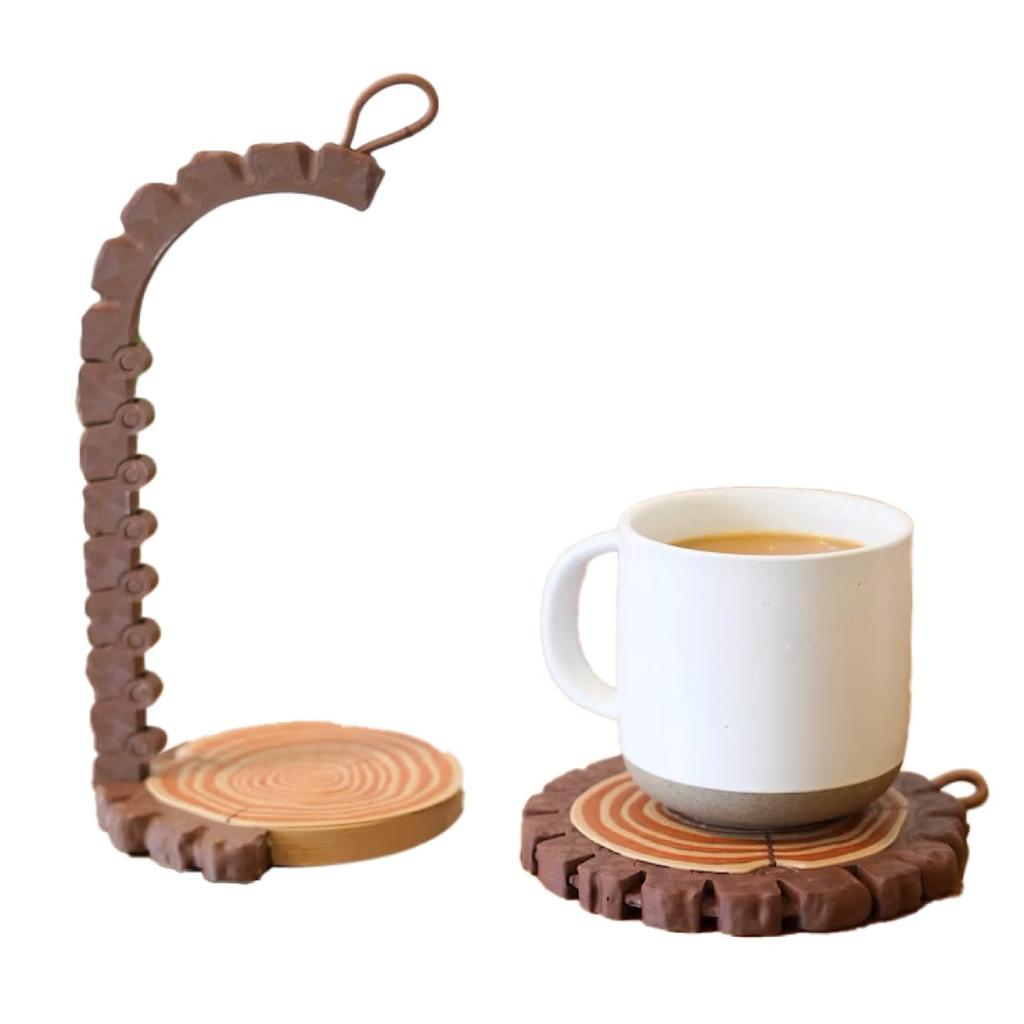 [Kyoface] Coaster Cup Holder with Handle, Wood Grain Finish, Stylish, 2-Way, Lightweight, Portable