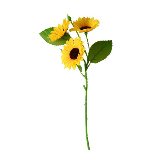 3 Heads Artificial Sunflower Bouquet Faux Silk Sunflower with Long Stem for Home