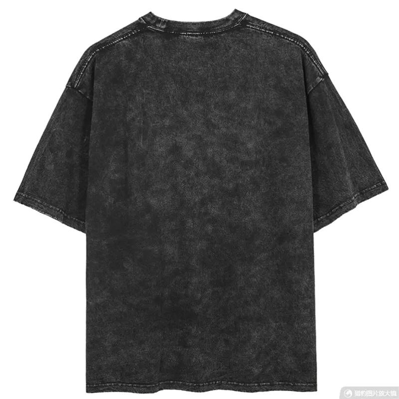 Men Gothic T-shirts  Streetwear Letter Dog Printed Punk Tops Summer Vintage Washed Oversized Short Sleeve T Shirts