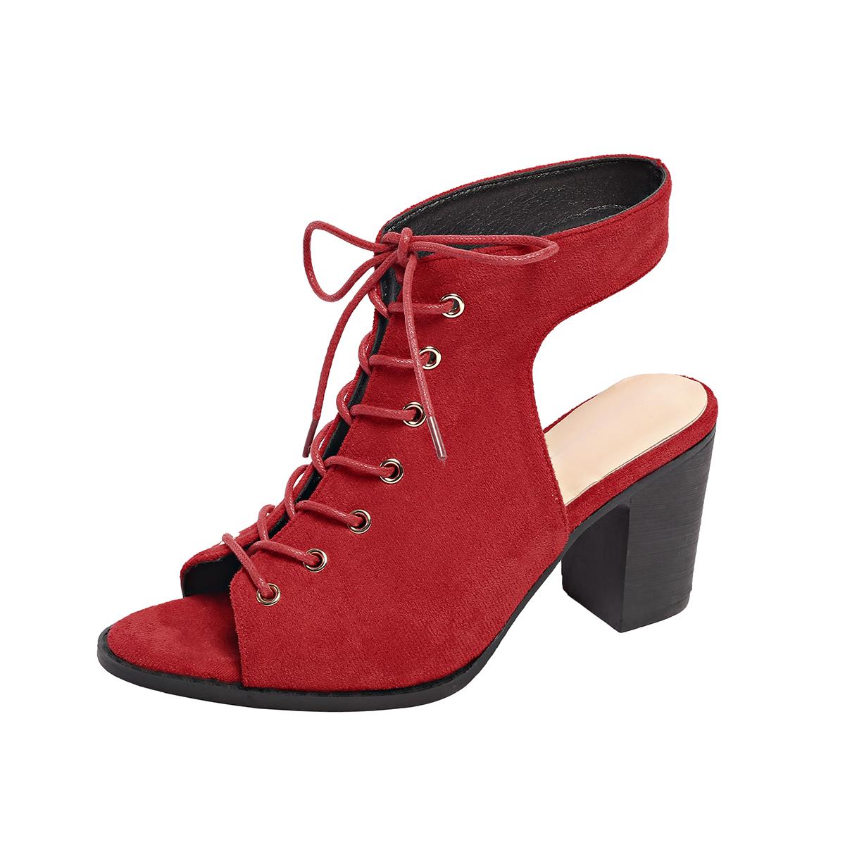 

Fashion Women s Fashion Fish Mouth Sandals Spring New Round Head Front Strap Suede Anti-slip Wear-resistant Thick Heels 42 красный