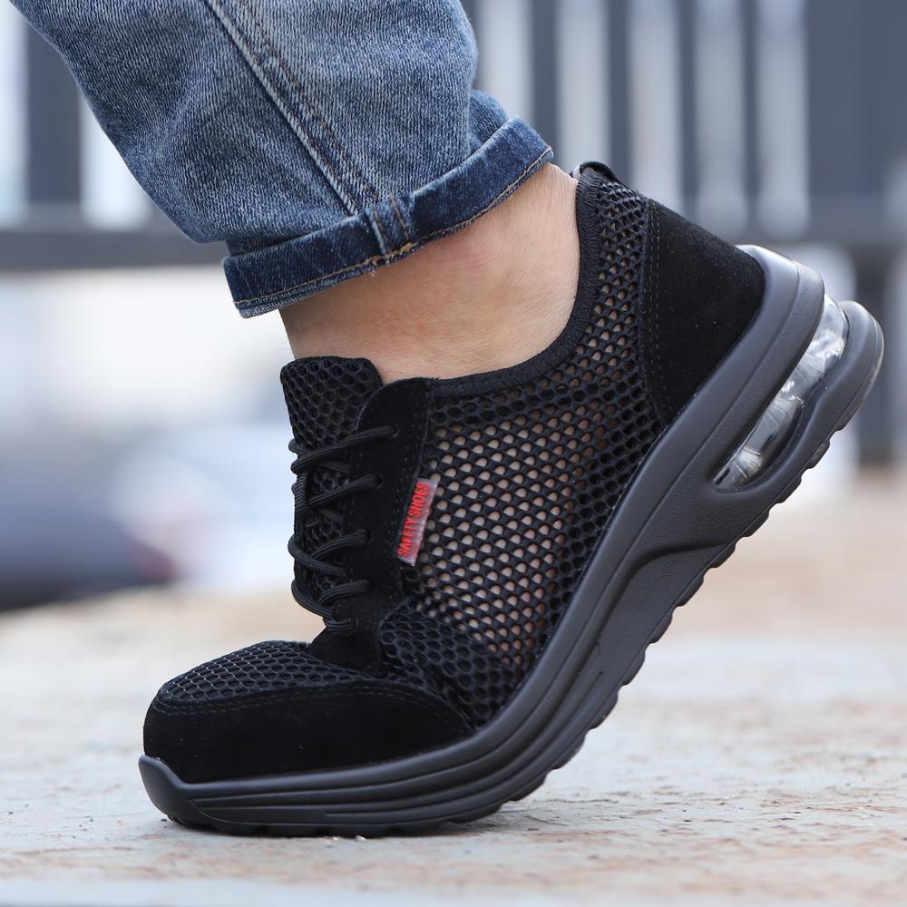 Men's Summer Mesh Breathable Steel Toe Safety Shoes Anti-Smash Puncture Proof Kevlar Comfortable Outdoor Work Shoes