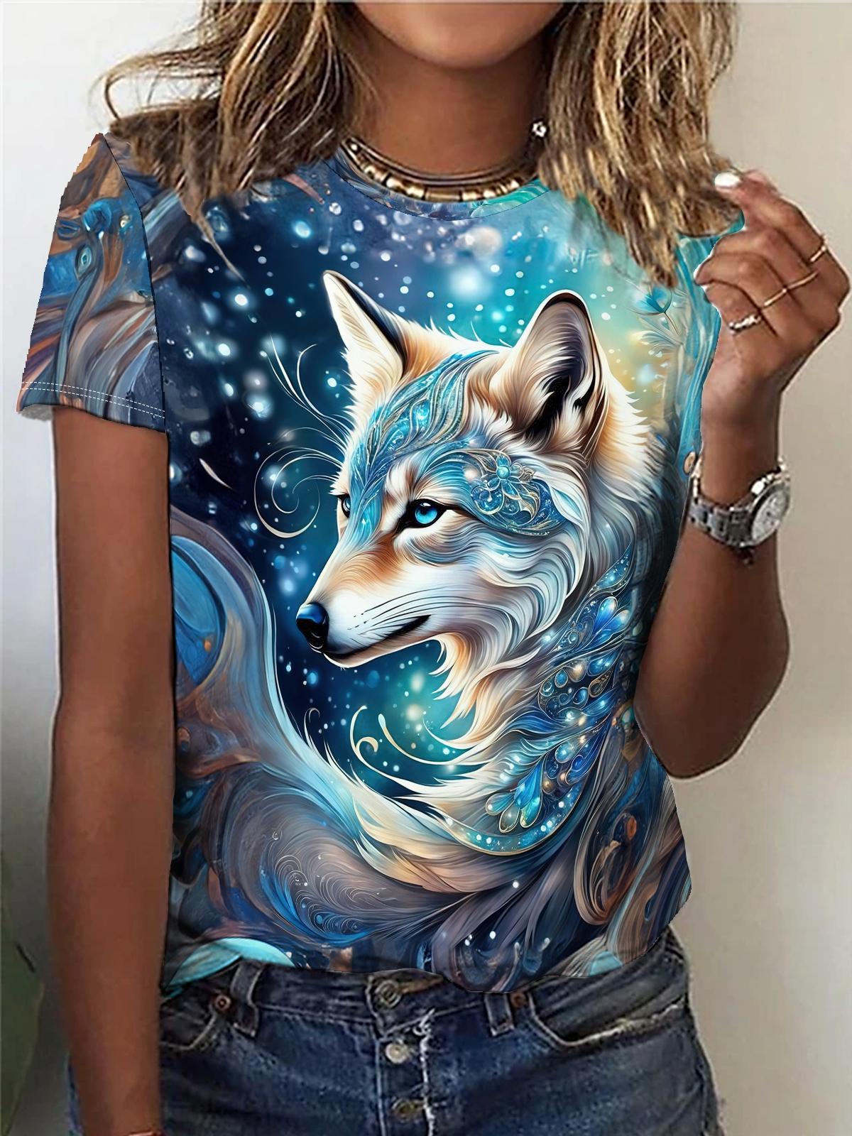 

Футболки с 3D-принтом «Летние животные», «Лев, тигр, волк», женская уличная мода 2000 года, футболка с коротким рукавом, футболки с круглым вырезом, топы, одежда M