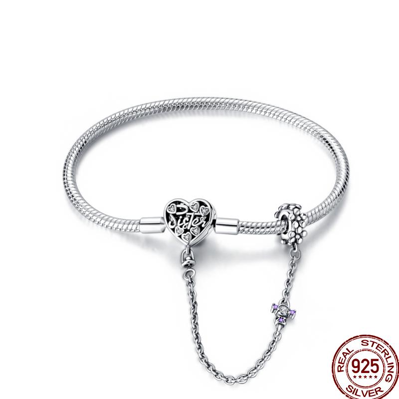 100% Silver Bracelet Fit Original Design Beads Charms DIY Jewelry Making Dazzling CZ Chain Bracelet For Women