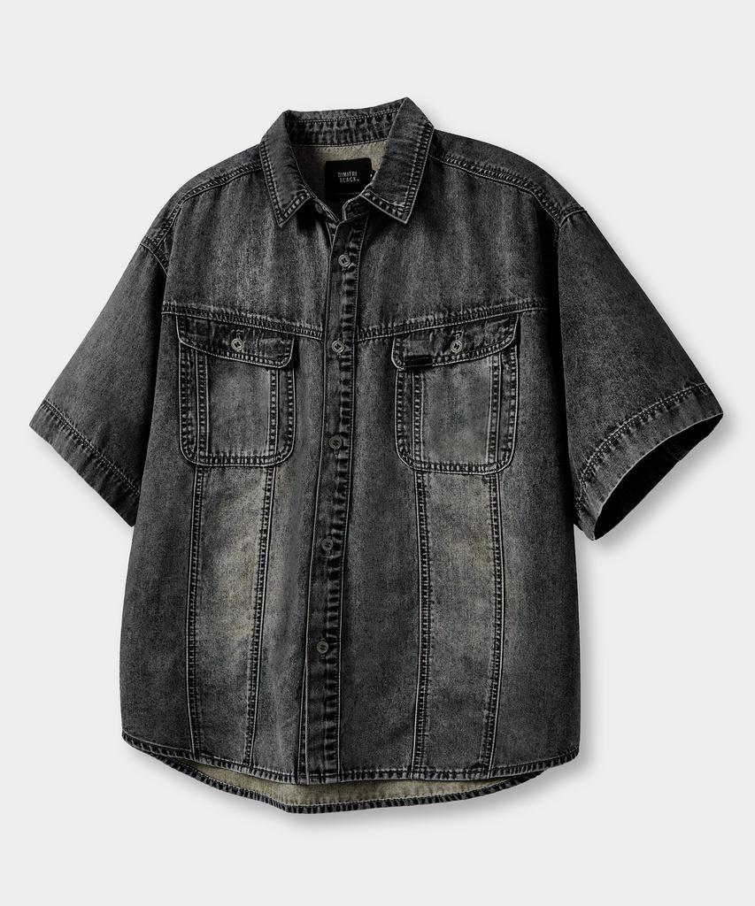 Dimiteulibeullaeg Fade-Washed Denim Trucker Half Shirt_Vintage Black