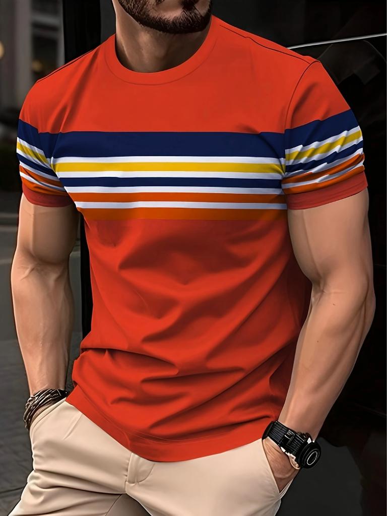 Men's 3D Printed Casual Crew Neck T-Shirt with Unique Digital Print - Breathable Polyester,Machine Washable,Summer-Ready