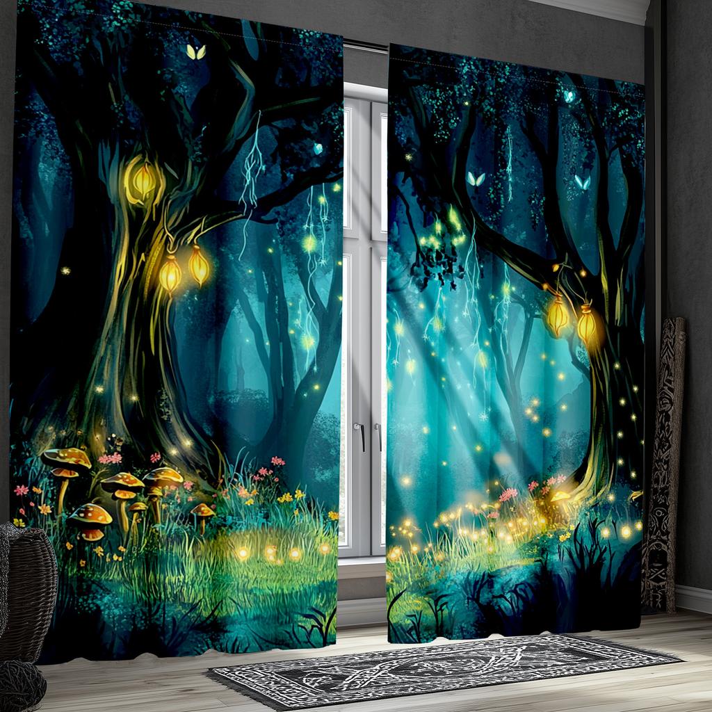 2pcs Classic Gothic Magic Forest Polyester Curtains   Fantasy Themed Decorative Drapes for Living Room and Bedroom