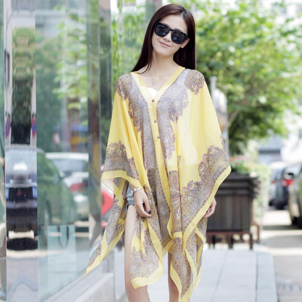 Breathable Beach Shawl Luxury Bikini Cover Tops New Chiffon Blouse  Summer