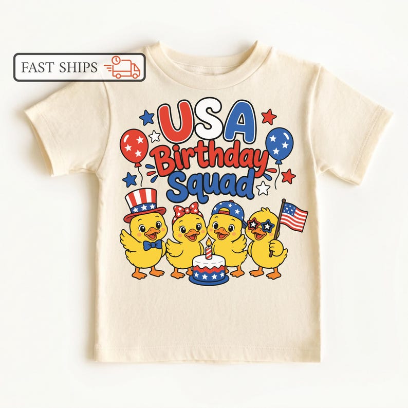 USA Birthday Squad 4th Of July Kids Shirt, Patriotic Duck Toddler Tee, Sibling Matching Outfit, Independence Day Baby Top 120