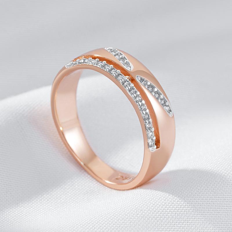 Luxury Shiny Natural Zircon Bridal Wedding Rings  Rose Gold  Color Mix Design Daily Fine Ethnic Jewelry For Women