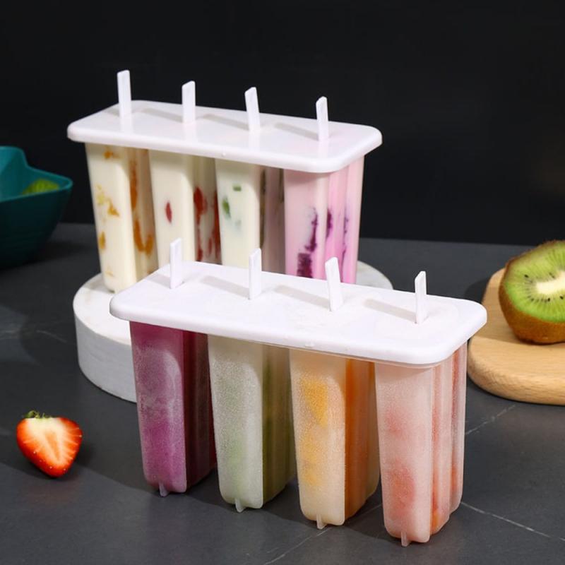 1/3pcs Popsicle Mold With Covered Four Grids Household Childrens Cute Popsicle Ice Cream Mold Diy Homemade Kitchen Accessories