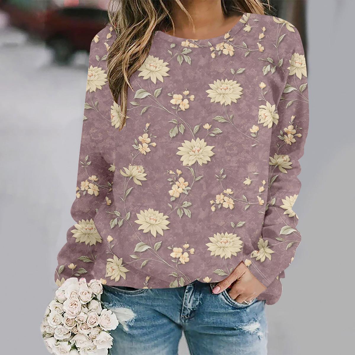 

2025 Осень и зима новая мода круглый вырез длинный рукав с принтом элегантный повседневный свободный худи 3XL