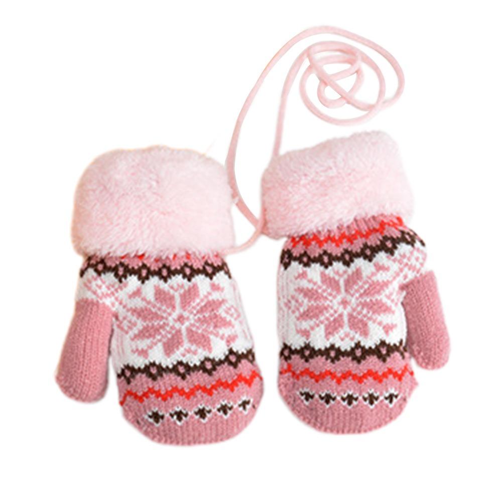 

Soft Knitted Yarn Winter Gloves Full Finger With Halter Children Mittens Thickened Warm Gloves Boys Girls рожевий