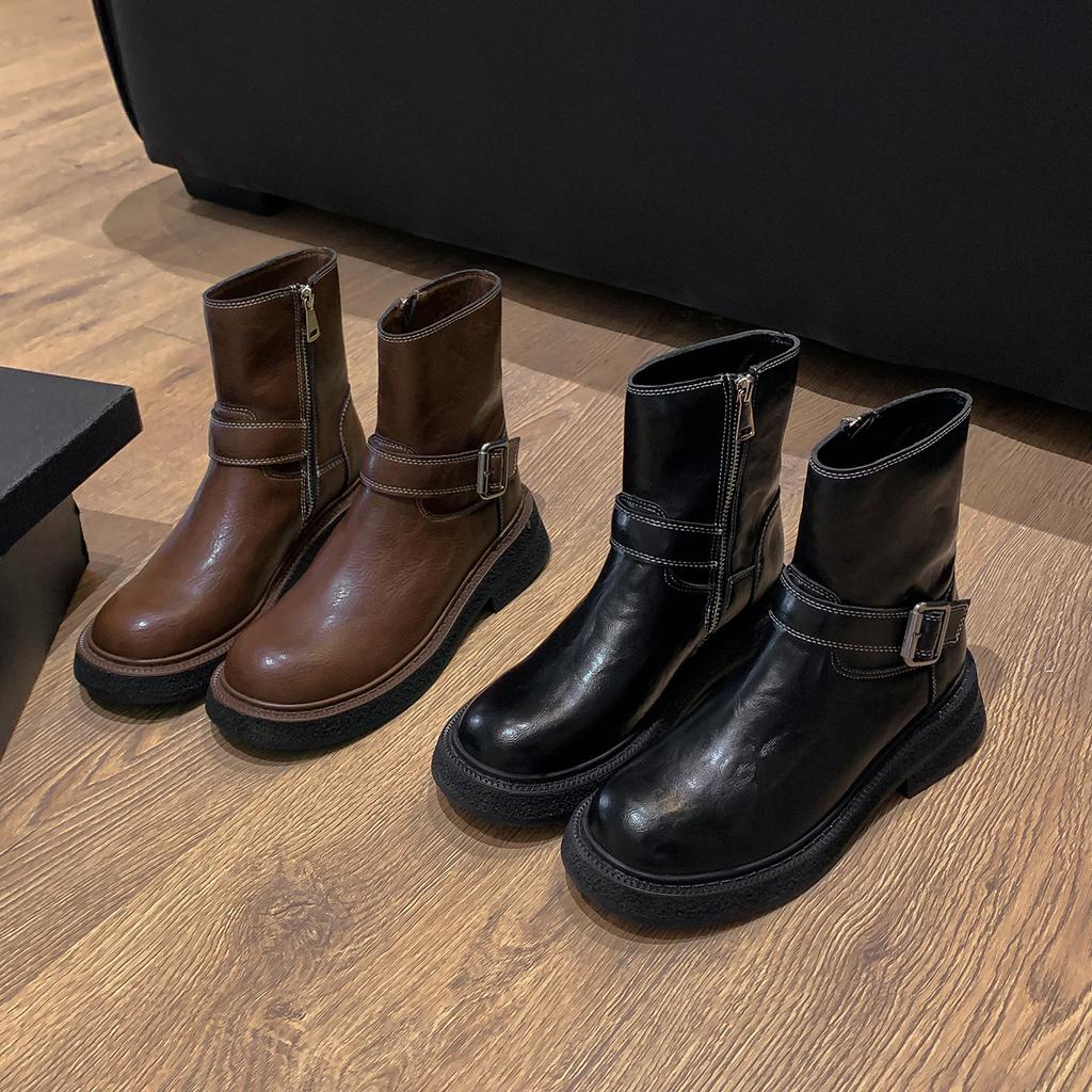 Platform short boots women's 2025 autumn and winter new thick heel Martin boots knight versatile British style side zipper thin boots