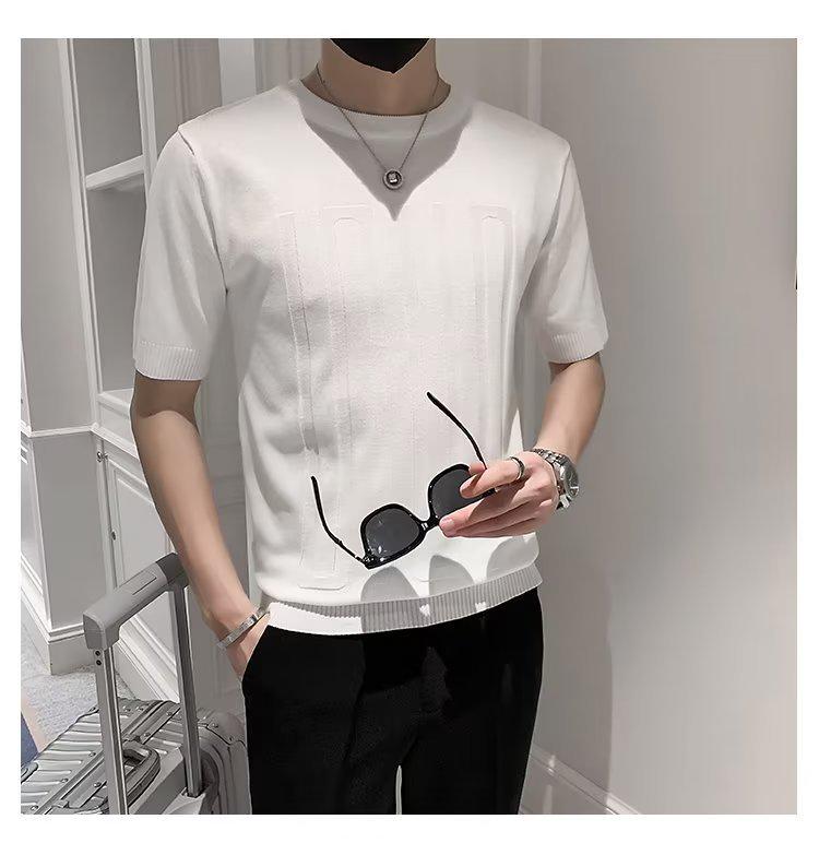 Herren Trendiges Gestreiftes Eis-Seide Slim Fit T-Shirt - Atmungsaktiv, Kurze Halbarme