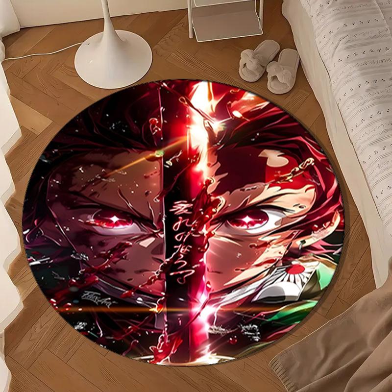 1PC Ghost Slayer's Night Round Rug for Livingroom,Bedroom, Palyroom, Chair Rug, Area Rug, Circle Carpet, Large Size Fan Christmas Gift