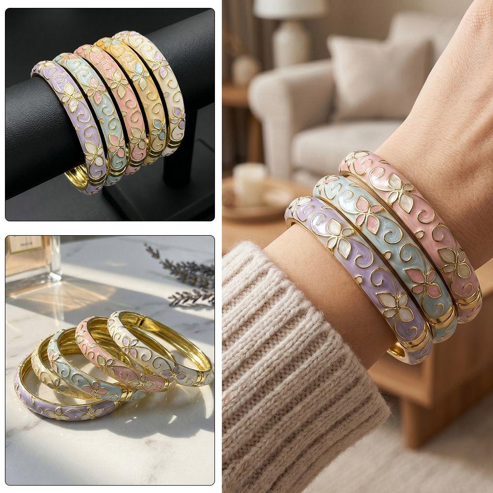 Traditional Floral Filigree Flower Bangle Enamel Women's Hand Bracelet Jewelry Gifts