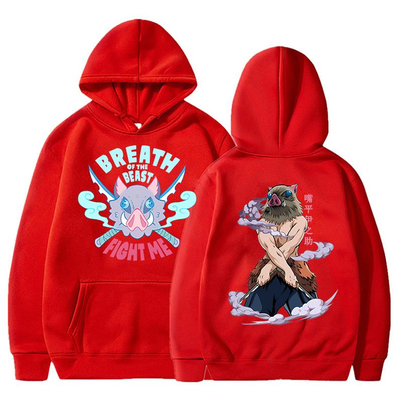 Inosuke Hashibira Inosuke Trykket Hettegenser Høstfleece Dame Herre Harajuku Anime Hettegenser Fleece Løse Casual Hettegensere
