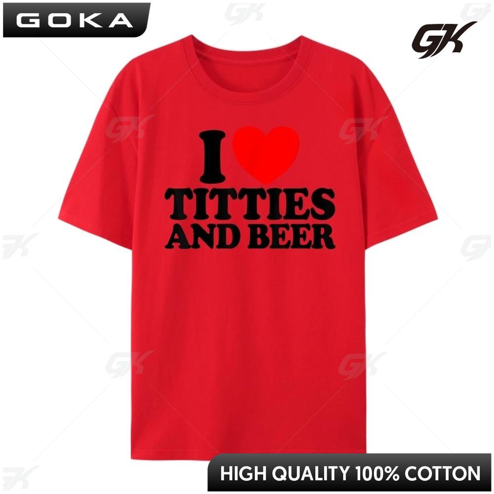 Amo le Tette e la Birra Ado Tette e Birra Maglietta Stampata Uomo Regali per Uomo T-shirt Stile Coreano Normale
