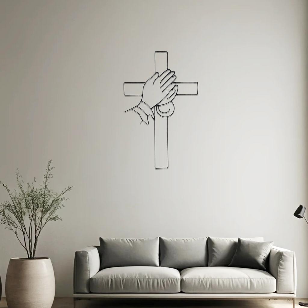 1Pc Praying Hands Cross Metal Wall Decor, Metal Wall Art, Cross and Hand Design Wall Decor, Modern Style Religious Wall Decor, Home Living, Home Decor
