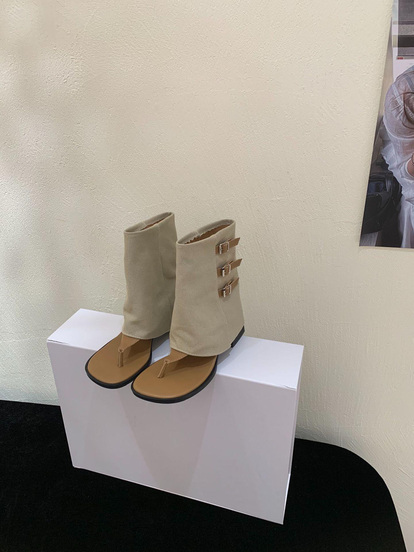 

Square toe cool boots women s summer 2025 new retro mid-tube breasted cowboy boots herringbone Roman sandals 39