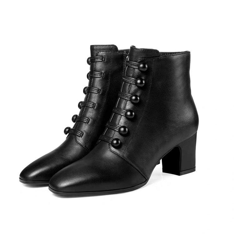 England Style Ankle Boots Women Leather Short Boot Button Spring Lady Elegant Evening Party High Heel Shoes Pointed Toe Botassr5