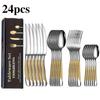 24pcs Stainless Steel Tableware Set, Including Knife, Fork, Spoon and Coffee Spoon Gift Box, Dishwasher Safe.
