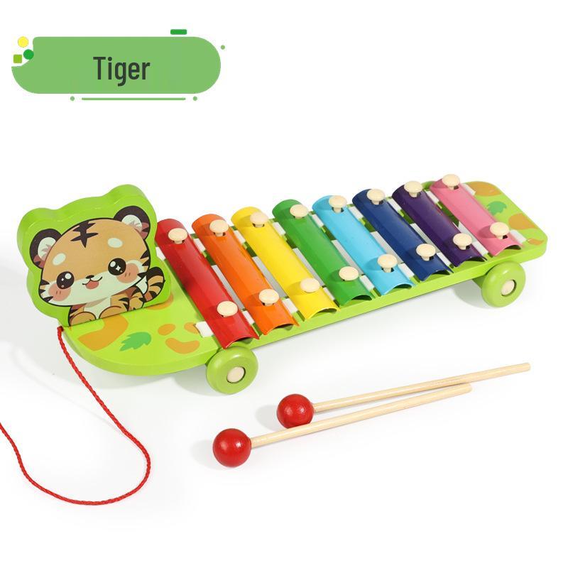 Toddler Wooden Cartoon Animal Pull-Along Xylophone Toy - Educational and Fun!