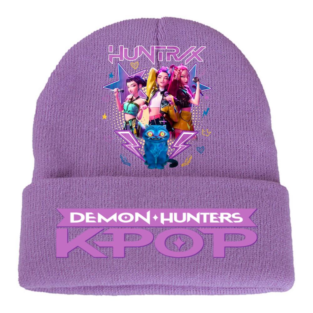 Kpop Demon Hunters Children Knit Beanie Cute And Charming Cartoon Printed Warm Cap Designed for Girls Fall Season Cold Season Outdoor Sports Birth