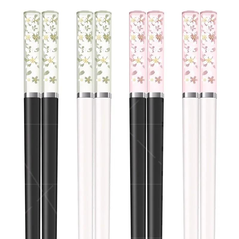 New 1 Pair Amber Sakura Chopsticks Cherry Blossom Petals Pattern Non-slip Sushi Stick Chopsticks Eco-Friendly Food Chopstick