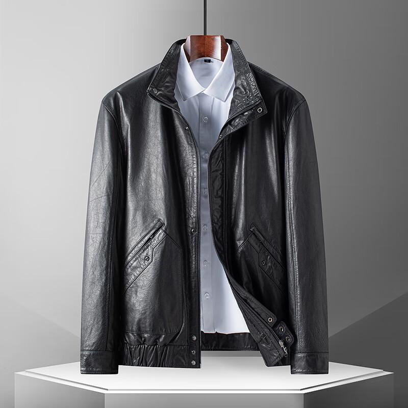 FAPAI Men's Genuine Leather Lapel Zipper Jacket