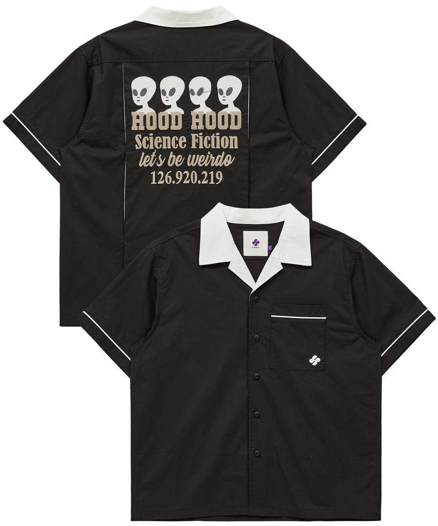 Hoodhood Alien Artwork Bowling Short Sleeve Shirt Black