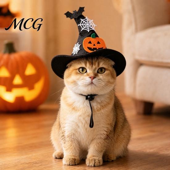 Medium-sized Pet Hat Halloween Dog Hat, Adjustable Cat Witch Pumpkin Bat Cobweb Small Costume for Medium Dogs Cats Holiday Photo Prop Accessory