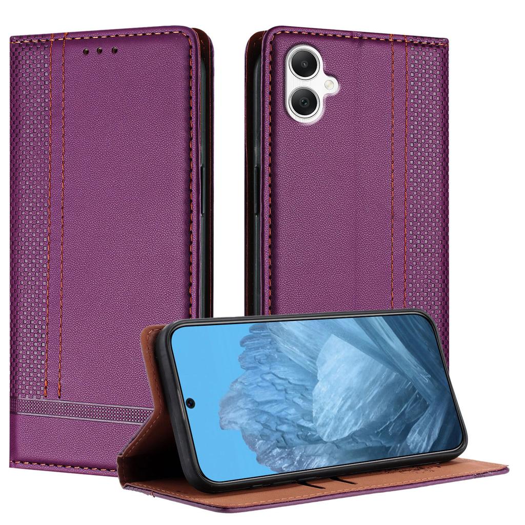For Samsung Galaxy A07 Case L-Shaped Grid Pattern Leather Stand Phone Cover with Card Slots