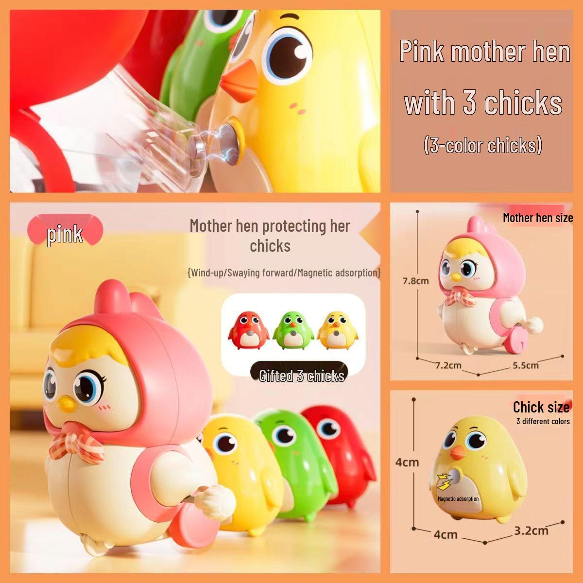 Wind-Up Hen & Chicks Crawling Toy with Magnetic Adsorption for Early Education