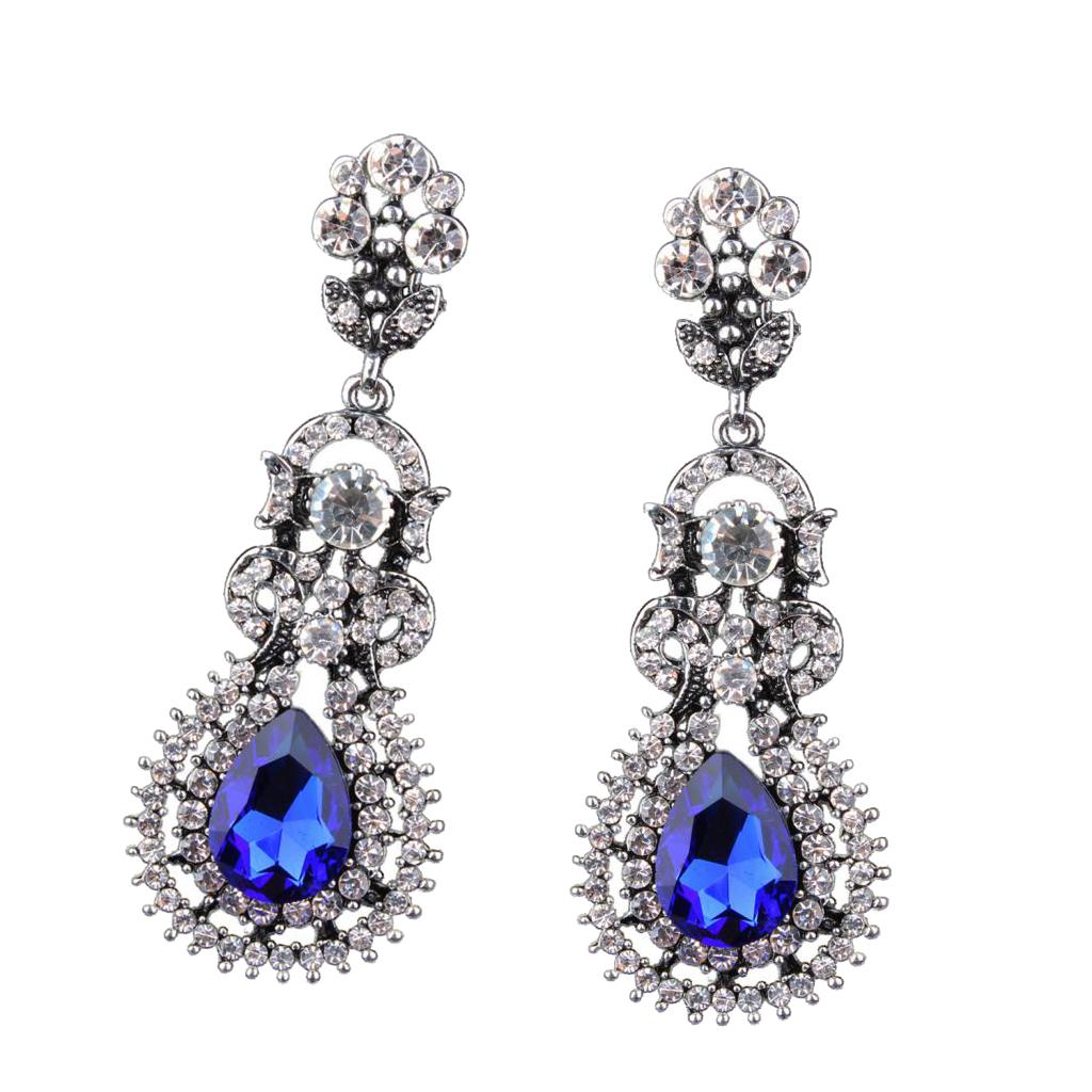 Blue Rhinestone Fashion Jewellery Luxury Glitter Earrings Elegant Ornaments
