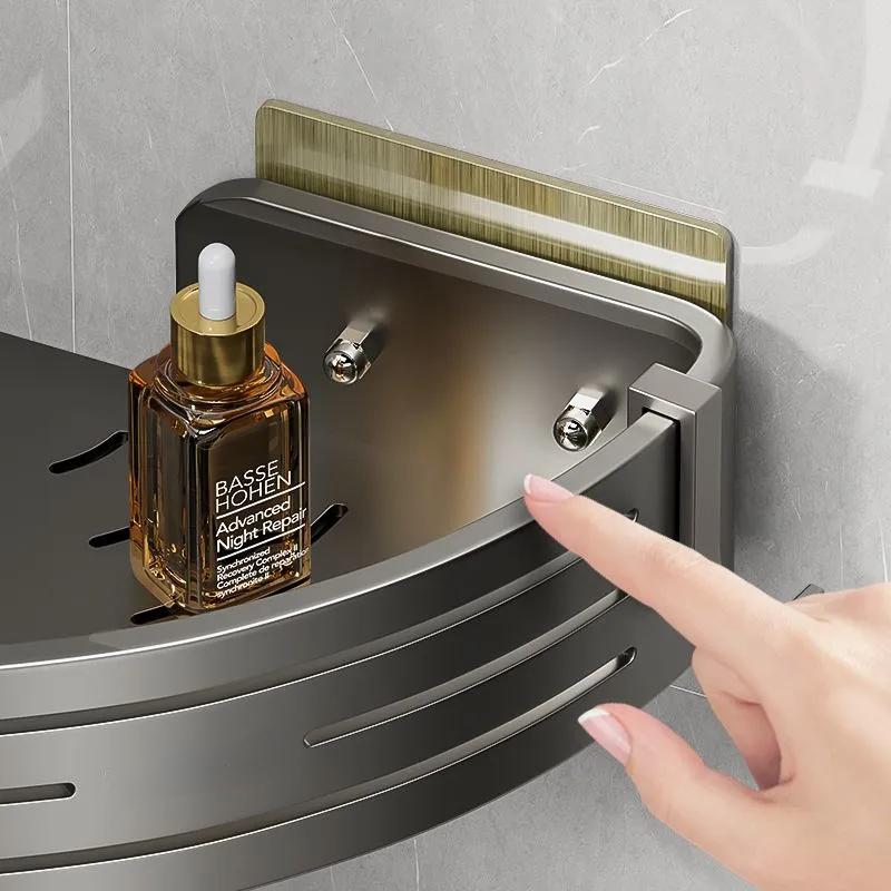 3PCS Bathroom Triangle Shelf Space Aluminium Wall Corner Wall Mounted No Hole Light Luxury Toilet Storage Shelf