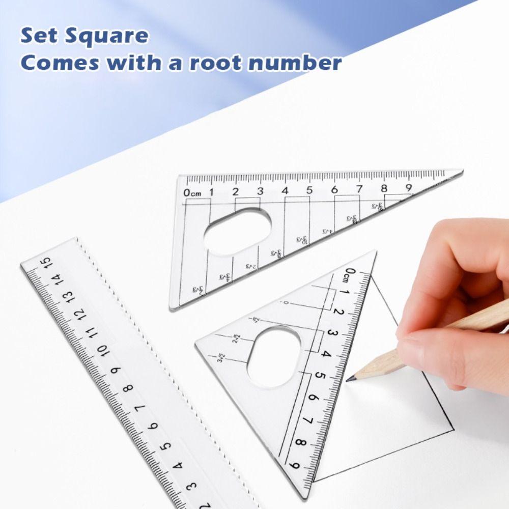 8PCS/Set Plastic Ruler Compasses Set Eraser Straight Ruler Protractor Transparent Set Square Measuring Ruler School Office