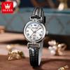 OLEVS Luxury Original Woman Round Watch Brown Small Leather Strap 3ATM Waterproof Date Elegant Quartz Ladies Wristwatch