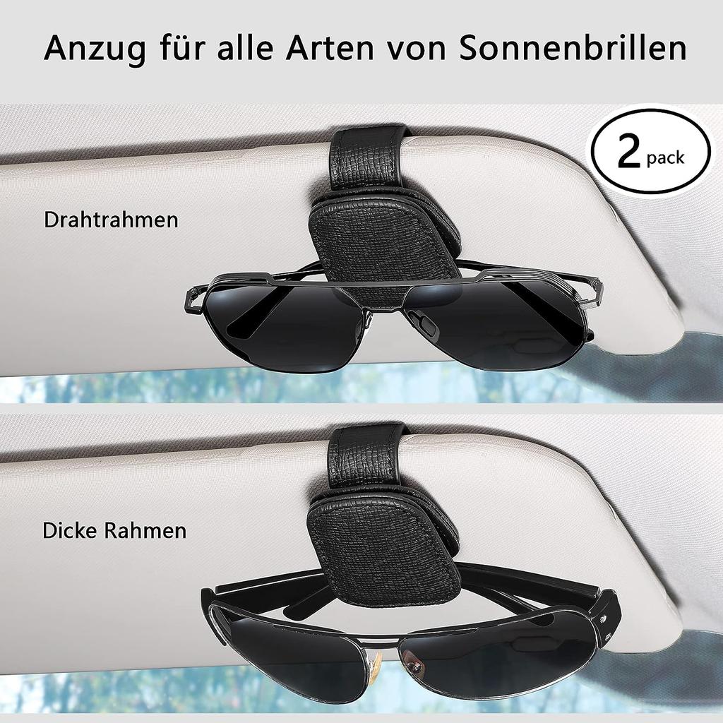 2 Pack Glasses Holder for Car Sun Visor, Genuine Leather Car Visor Accessories, Sunglasses Holder, Magnetic Sunglasses Holder, Ticket Clip